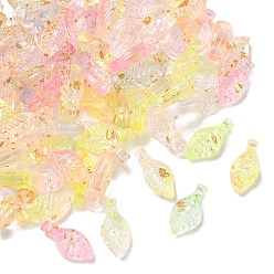Colorful Transparent Acrylic and Gold Foil Pendants, Leaf Charms, Colorful, 10x5x3.5mm, Hole: 1.4mm