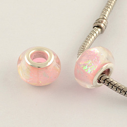 Pink Бусины из смолы в европейском стиле с большими отверстиями, с двойными медными сердечниками с серебряным покрытием, розовые, 13.5x9 мм, отверстие : 4.5 мм