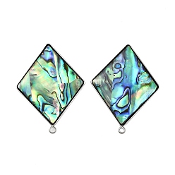 Нержавеющая Сталь Цвет 304 фурнитура для сережек-гвоздиков из натуральной ракушки пауа из нержавеющей стали, ромб, цвет нержавеющей стали, 36.5x27 мм, отверстие : 1.8 мм, штифты : 1 мм