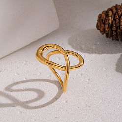 Настоящее золото 18K Полые 304 кольца из нержавеющей стали для женщин, реальный 18 k позолоченный, 23 мм, размер США 6 1/4 (16.7 мм)