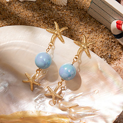 Светло-Голубой Серьги-гвоздики из цинкового сплава в форме морской звезды, золотые, Небесно-голубой, 60 мм