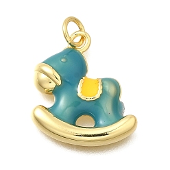 Настоящее золото 18K Латунь эмаль подвески, с целью перехода в кольце, долговечный, без свинца и без кадмия, стойки покрытие, лошадь очарование, реальный 18 k позолоченный, 18x16.5x3 мм, отверстие : 3.6 мм