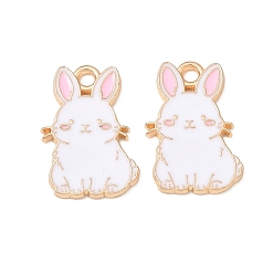 White Alloy Enamel Pendants, Rabbit Charms, Golden, White, 20x13x1.5mm, Hole: 2mm