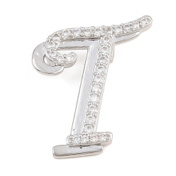 Letter T Pendentifs en laiton zircon cubique transparent, charmes de lettre, plaqué longue durée, crémaillère plaquage, sans plomb et sans cadmium, platine, lettre t, 25x16.5x6.5mm, Trou: 3mm