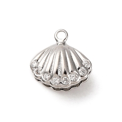 Платина Латунные микропаве прозрачные кубические циркониевые подвески, без кадмия, без никеля и без свинца, формы раковины, платина, 12x12x8 мм, отверстие : 1.5 мм