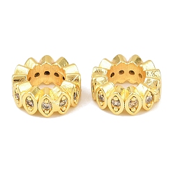 Золотой Плоские круглые латунные микропаве прозрачные кубические циркониевые европейские бусины, бусины с большим отверстием, стойки покрытие, долговечный, без свинца и без кадмия, золотые, 10~10.5x4 мм, отверстие : 6 мм