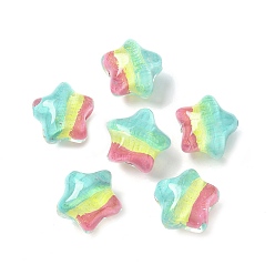 Бирюза Прозрачные акриловые бусины, бусины ручной работы, звезда, с блестящей пудрой и эмалью, бирюзовые, 19~19.5x20.5~21x16 мм, отверстие : 2 мм