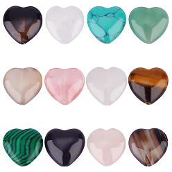 Смешанные камни 1 нити из натуральных и синтетических смешанных драгоценных камней, сердце, смешанные окрашенные и неокрашенные, 15x16x7.5 мм, отверстие : 1 мм, около 12 шт / нитка, 6.97''~7.09'' (17.7~18 см)