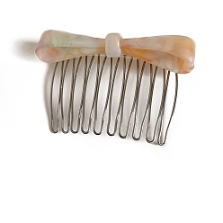 Персиковый Слойка Ацетат целлюлозы (смола) аксессуары для волос, бантом, с металлическими гребнями для волос для женщин и девочек, розовые, 75x50 мм