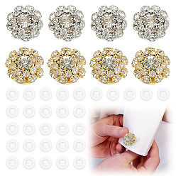 Золотой & Серебряный 8 шт. 2 цвета латунные запонки со стразами, плоско-круглые, с 30 пластиковыми кнопками шт., золотой и серебряный, 20~21.5x14 мм