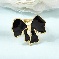 Bowknot 304 Stainless Steel Enamel Cuff Open Rings, Golden, Bowknot, 19mm, bowknot: 20x24mm
