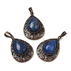 Ляпис-Лазурь Подвески-капли из окрашенного натурального лазурита, с винтажной латунной рамкой красного медного оттенка, 34.5x23.5x7.5 мм, отверстие : 8x5 мм