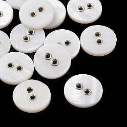 White Natural Shell Buttons, 2-Hole Alloy Eyelet Flat Round Buttons, White, 12.5x2mm, Hole: 1.1mm
