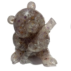 Lodolite Quartz Resin Panda Display Decoration, with Natural Lodolite Quartz Chips Inside for Home Office Desk Decoration, 65x65x85mm