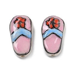 Pink Handmade Porcelain Beads, Hand Painted, Famille Rose Porcelain, Slipper with Flower, Pink, 22x12.5x7mm, Hole: 1.8mm