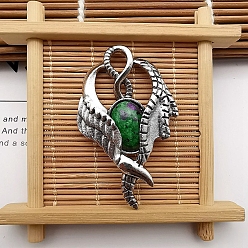 Ruby in Zoisite Natural Ruby in Zoisite Pendants, with Antique Silver Zinc Alloy Finding, Wing Charms, 52x35x9mm