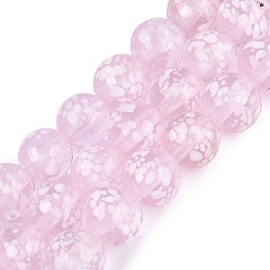 Perle rosa Handgemachte Murano Glas Perlen Stränge, Runde mit Punkt, Perle rosa, 10 mm, Bohrung: 0.8~1.2 mm, ca. 39~40 Stk. / Strang, 13.98~15.75 Zoll (35.5~40 cm)