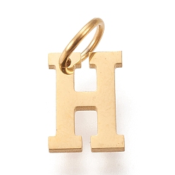Letter H 304 подвески из нержавеющей стали, с прыжковых колец, ручная полировка, золотые, letter.h, 10x7x1 мм, отверстие : 4.5 мм