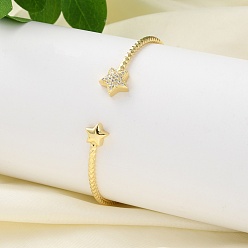 Звезда Открытый браслет-манжета из прозрачного кубического циркония, украшения из латуни для женщин, долговечный, стойки покрытие, без свинца и без кадмия, реальный 18 k позолоченный, звезда, внутренний диаметр: 2-3/8 дюйм (6.15 см)