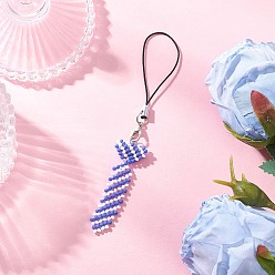 Королевский синий Круглый стеклянный бисер класса А с 304 открытыми соединительными кольцами из нержавеющей стали и рыболовной нитью из нейлоновой проволоки и шнура-петли, с украшениями в виде застежек-клешней из сплава, галстук, королевский синий, 115 мм