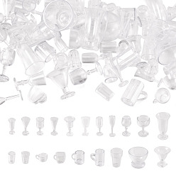 Clear 80Pcs 20 Styles Plastic Goblet/Cup Mini Model, Micro Landscape Dollhouse Accessories, Pretending Prop Decorations, Clear, 7.5~21x11~26mm, 4pcs/style
