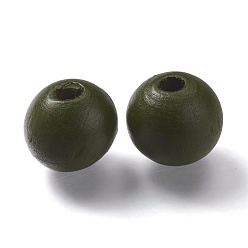 Olive Painted Natural Wood Beads, Round, Olive, 16mm, Hole: 4mm