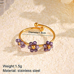 Фиолетовый Цветок 304 нержавеющая сталь с кубическим цирконием манжетные кольца для женщин, золотые, фиолетовые, внутренний диаметр: 18 мм