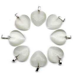 Clear Natural Cat Eye Pendants, Heart Shaped, Clear, 20mm