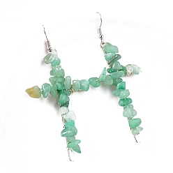 Green Aventurine Natural Green Aventurine Dangle Earring, Cross, 65x35mm