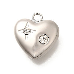 Кристалл 304 из нержавеющей стали горный хрусталь подвески, ионное покрытие (ip), реальный 14 k позолоченный, сердце, кристалл, 18.5x16.5x6.5 мм, отверстие : 2.5 мм