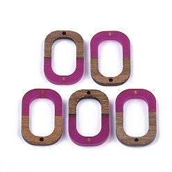 Medium Violet Red Resin & Walnut Wood Links connectors, Oval, Medium Violet Red, 28x19.5x4mm, Hole: 1.8mm
