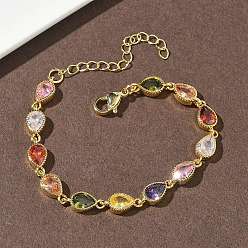 Золотой Браслеты-цепочки в форме капли из латуни с инкрустацией кубическим цирконием для женщин, стойки покрытие, без кадмия и без свинца, долговечный, золотые, 6.10 дюйм (15.5 см)