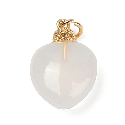 Сердце Натуральный белый агат подвески, с латунной фурнитурой , реальный 14 k позолоченный, сердце, 18.5x13.5x7.5 мм, отверстие : 3 мм