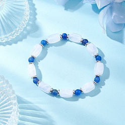 Белый Акриловые бусины эластичные браслеты для мужчин и женщин, Стиль имитация драгоценных камней, кубоид, белые, внутренний диаметр: 2-1/4 дюйм (5.8 см)