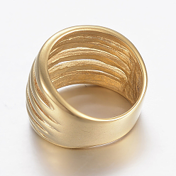 Golden Ion Plating(IP) 304 Stainless Steel Wide Band Finger Rings, Hollow, Golden, Size 6~9, 16~19mm