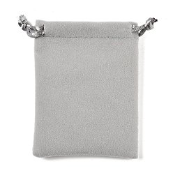 Серебро Бархатные сумки на шнурке для украшений, прямоугольные, для серег колец ожерелья, серебряные, 9.1x7.1x0.5 см