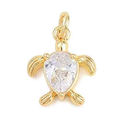 Прозрачный Латунные микро проложить кубического циркония подвески, прелести черепахи, без кадмия и без свинца, реальный 18 k позолоченный, прозрачные, 15.5x13x4.5 мм, отверстие : 3 мм
