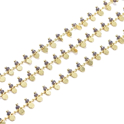 Лиловый Ручные граненые стеклянные бисерные цепи, пайки, с латунной фурнитурой , золотые, долговечный, с катушкой, сирень, 7~7.5x3x2~2.5 мм, около 32.8 футов (10 м) / рулон