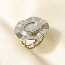 Нержавеющая Сталь Цвет 304 Открытые кольца-манжеты из нержавеющей стали с натуральными ракушками для женщин, овальные, цвет нержавеющей стали, 23 мм, внутренний диаметр: 17 мм