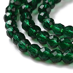 Dark Green Transparent Glass Beads Strands, Faceted Round, Dark Green, 2x2mm, Hole: 0.6mm, about 184pcs/strand, 14.49''(36.8cm)