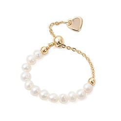 Золотой Регулируемые кольца из натурального жемчуга и латуни с серебром, золотые, 4 мм, внутренний диаметр: 11.8~17 мм