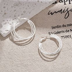 Серебро Тройные серьги-кольца из латуни для женщин, матовый стиль, серебряные, 31.5x30x8 мм