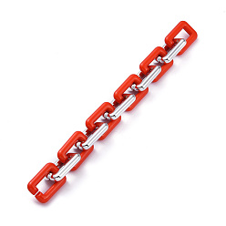 Rot Handgefertigte ccb kunststoffkabelketten, mit opaken Acrylverbindungsringen, Platin Farbe, rot, Links: 30x20x6 mm, 39.37 Zoll (1 m)/Strang