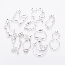 Platinum Rack Plating Alloy Open Back Bezel Pendants, For DIY UV Resin, Epoxy Resin, Pressed Flower Jewelry, Mixed Shapes, Platinum, 34~52x19~34x3~3.5mm, Hole: 3mm, 10pcs/set