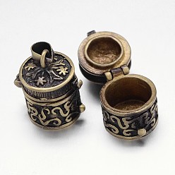 Antique Bronze Rack Plating Brass Prayer Box Pendants, Wish Box, Carved Column, Nickel Free, Antique Bronze, 20x14x18mm, Hole: 5x3mm