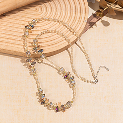 Champagne Gold Богемный стиль отпуск стеклянные капли куб круглые бусины длинные женские винтажные модные ожерелья, платина, шампанское золото, 35.04 дюйм (89 см)