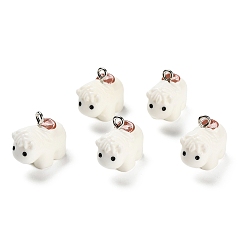 Белый Непрозрачные подвески смолы, лошадь, с железной платиной петлей, белые, 18.5x21x10 мм, отверстие : 2 мм