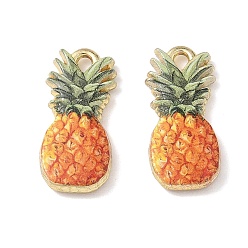 Goldenrod Printed Alloy Pendants, Pineapple Charms, Rack Plating, Cadmium Free & Nickel Free & Lead Free, Golden, Goldenrod, 21x9.5x3mm, Hole: 1.8mm