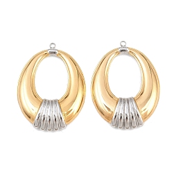 Golden & Stainless Steel Color 304 Stainless Steel Pendants, Ion Plating(IP), Two Tone Oval Charms, Golden & Stainless Steel Color, 35.5x26.5x4.5mm, Hole: 1.6mm