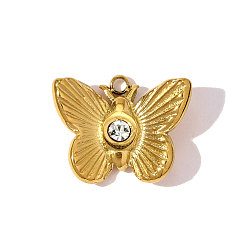 Кристалл 304 из нержавеющей стали горный хрусталь подвески, бабочки прелести, ионное покрытие (ip), зеркальная полировка, реальный 18 k позолоченный, кристалл, 16x12 мм